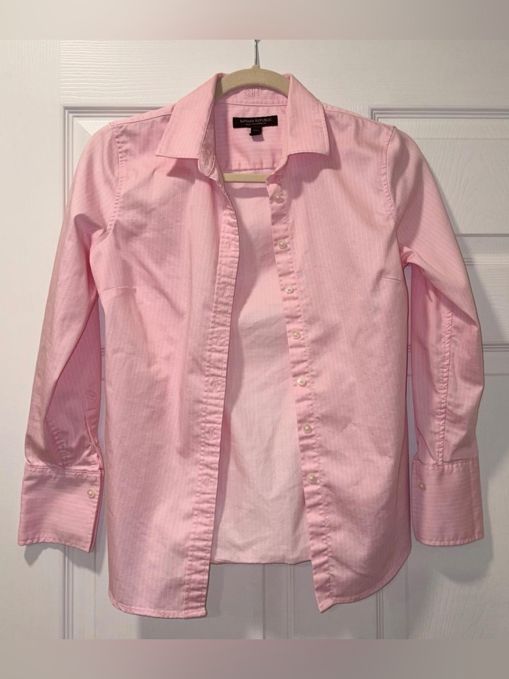 Banana Republic Pink and White Pinstripe Long-Sleeve Button-Down Shirt